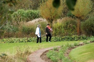 Sylvia and Jean inspect the garden
